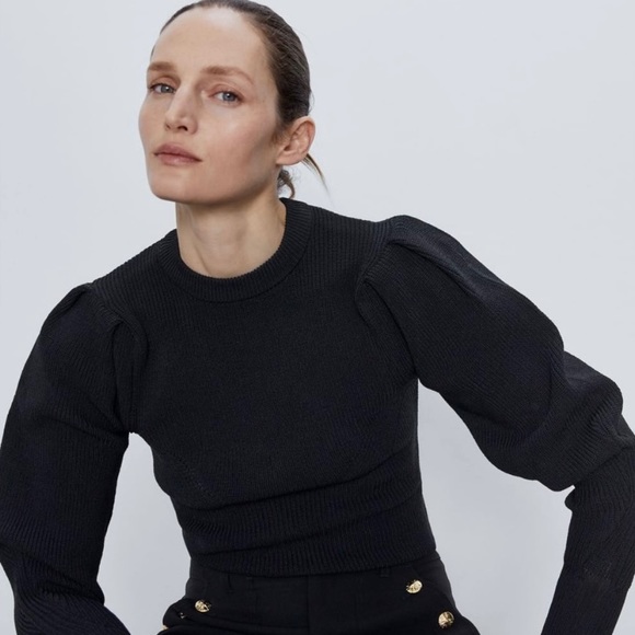 ZARA Women’s Black Ribbed Sweater With Balloon Sleeves 
Fitted - Size M - Picture 5 of 5
